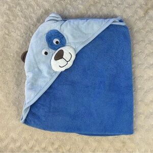 Carter's Blue Puppy Dog Hooded Baby Towel Terry Cloth White Brown